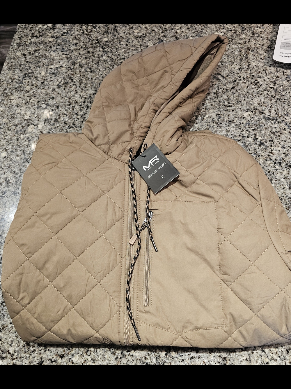 MR Quilted Hooded Bomber Jacket in Tan
